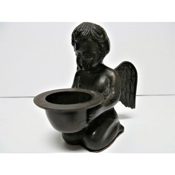 Vintage Bronze Cherub Angel Incense cone burner Candle holder Figurine - Picture 8 of 11